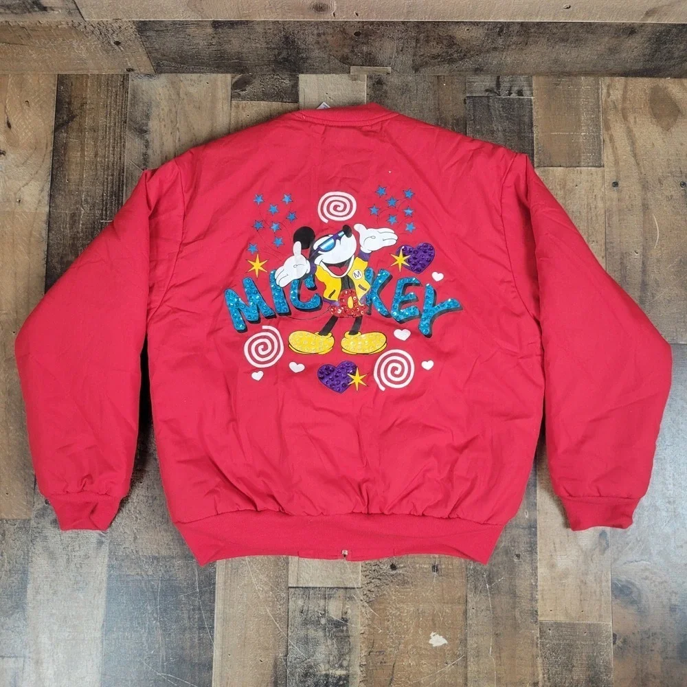Disney Mickey Mouse Red Bomber Sequin‎ Jacket Girl Youth Large Retro Vintage